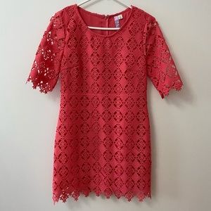 ALYA PEACH CROCHET SHORT SLEEVE MINI DRESS